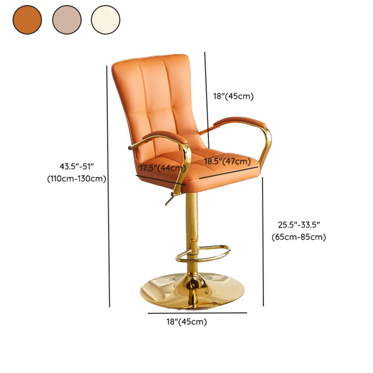 Glam Leather Adjustable Bar Stools with High Back #size