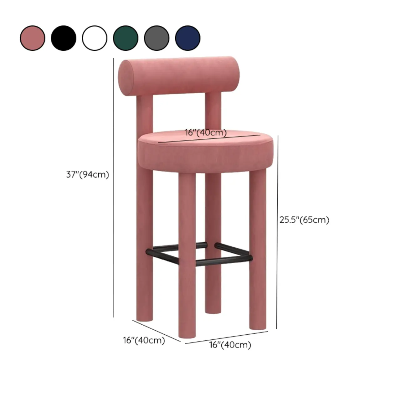 Multicolor Simple Round 4-Leg Upholstered Bar Stools #size