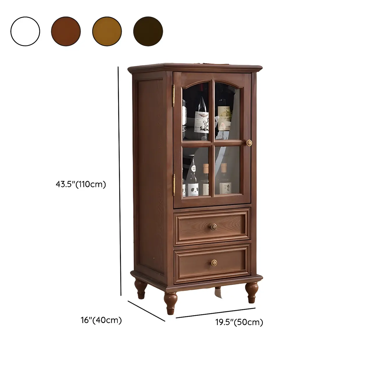 Traditional 2-Drawer Solid Wood China Cabinet with Glass Door #size