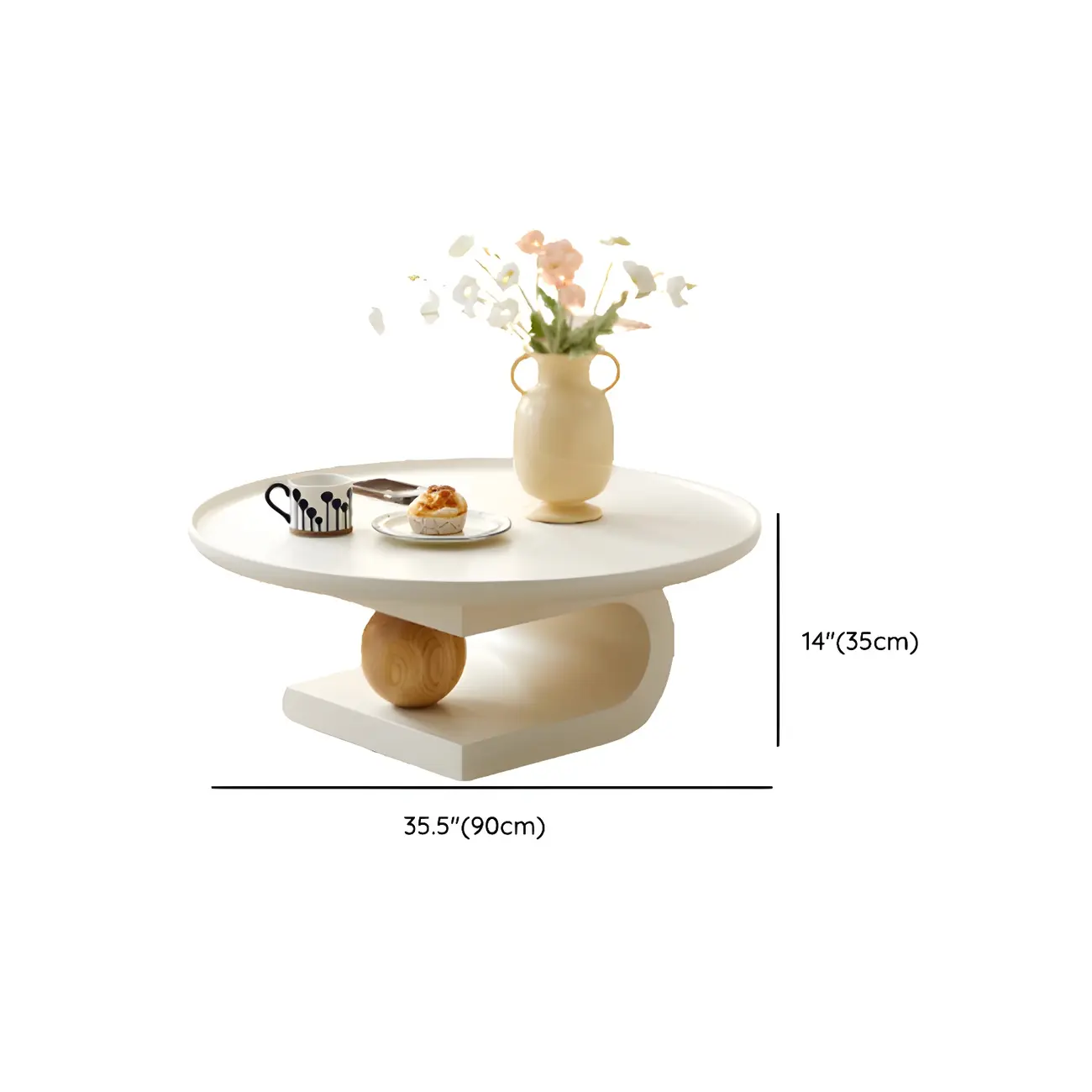 White Scandinavian Stylish Round Wood Coffee Table #size