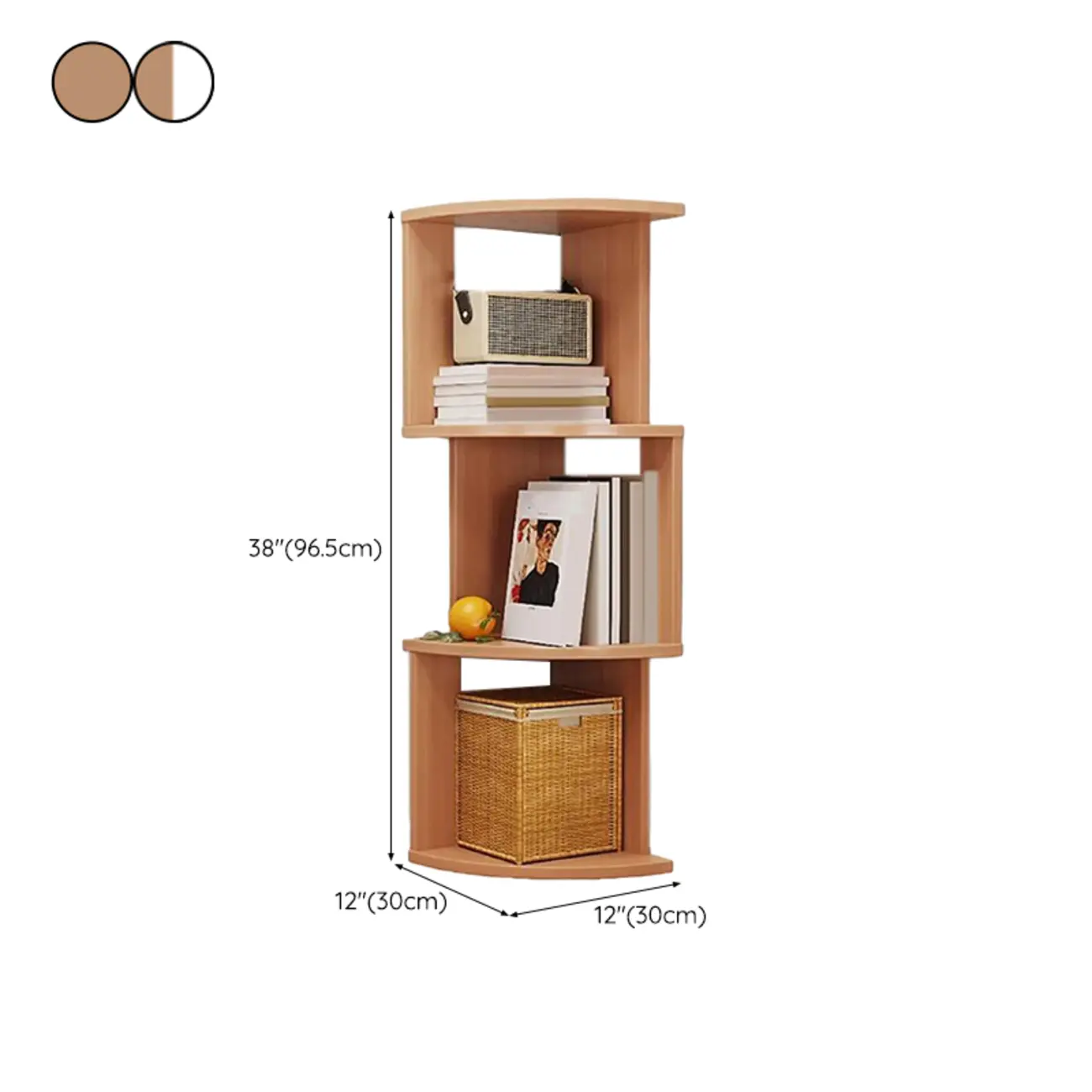 Tall 5-Tier Wooden Corner Bookcase for Small Spaces #size