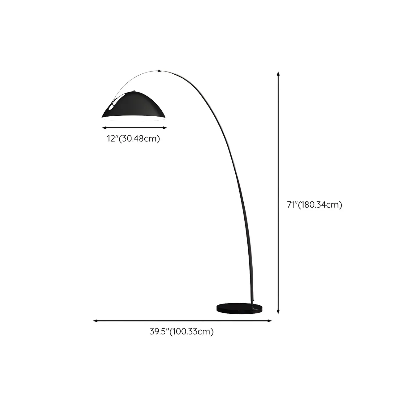 Black Iron Bowl Metal Arc Floor Lamp with Foot Switch #size