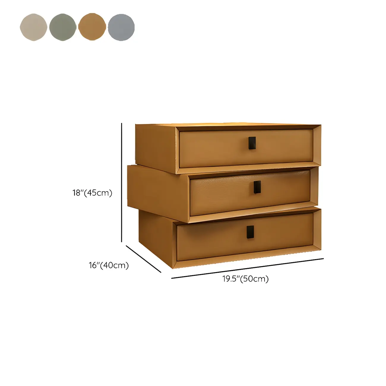 Compact Orange Faux Leather 3-Drawer Stacked Nightstand #size