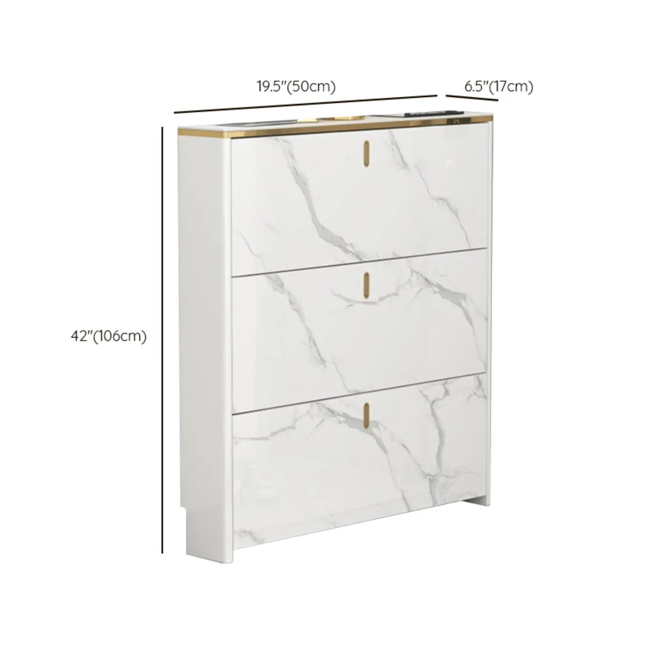 Glam White Narrow Drop Front Shoe Cabinet for Entryway #size