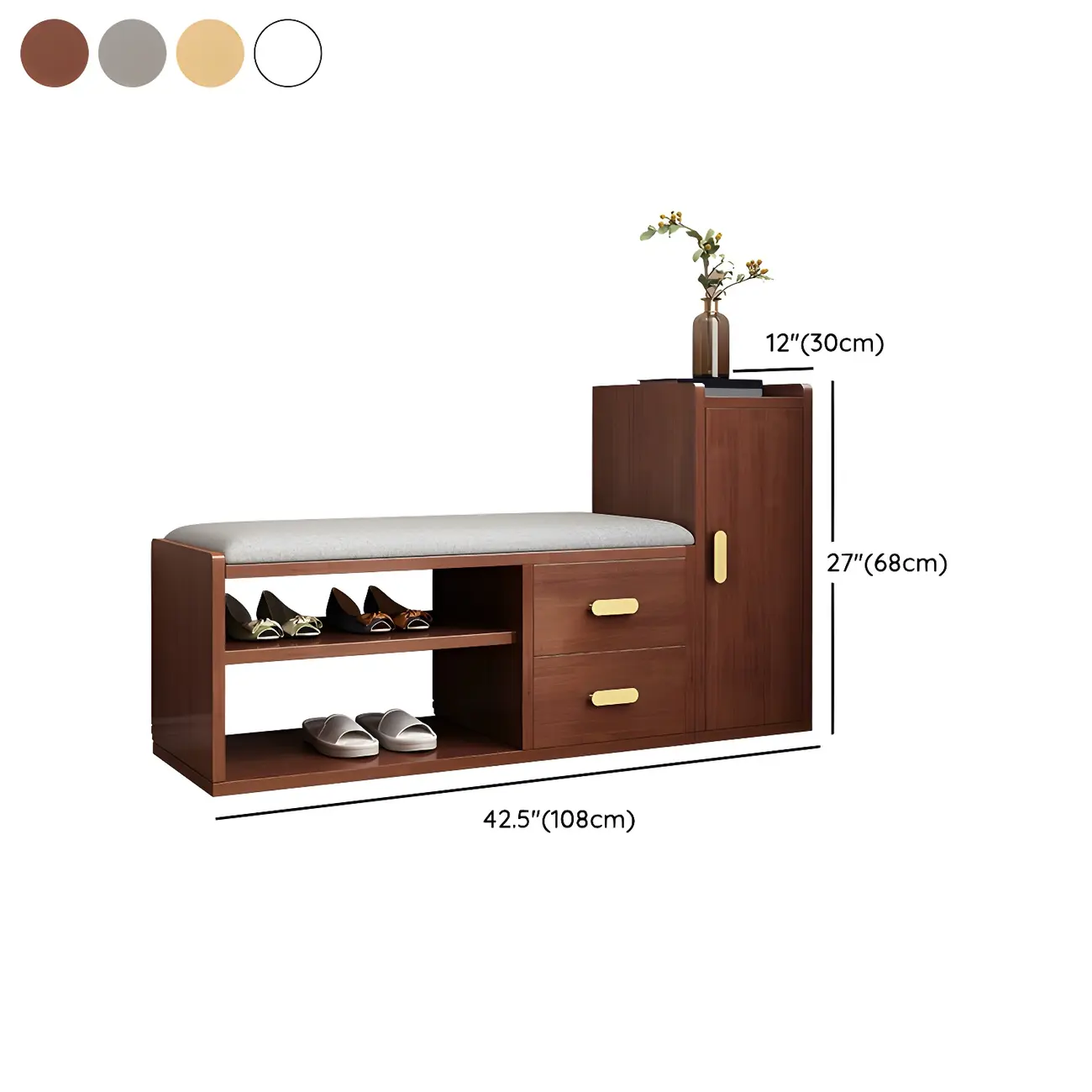 Scandinavian Nut-Brown Wooden Shoe Storage Bench #size