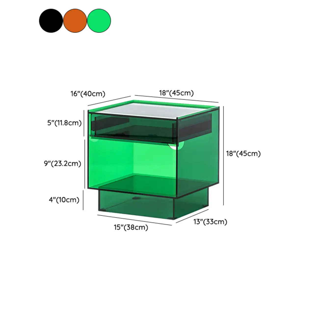 Modern Small Acrylic Nightstand with Drawer #size