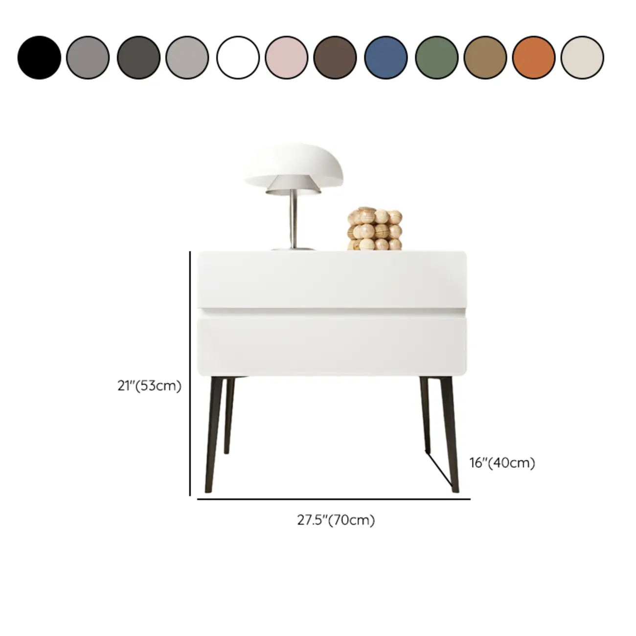 Scandinavian Pine Wood Leggy 2-Drawer Nightstand #size