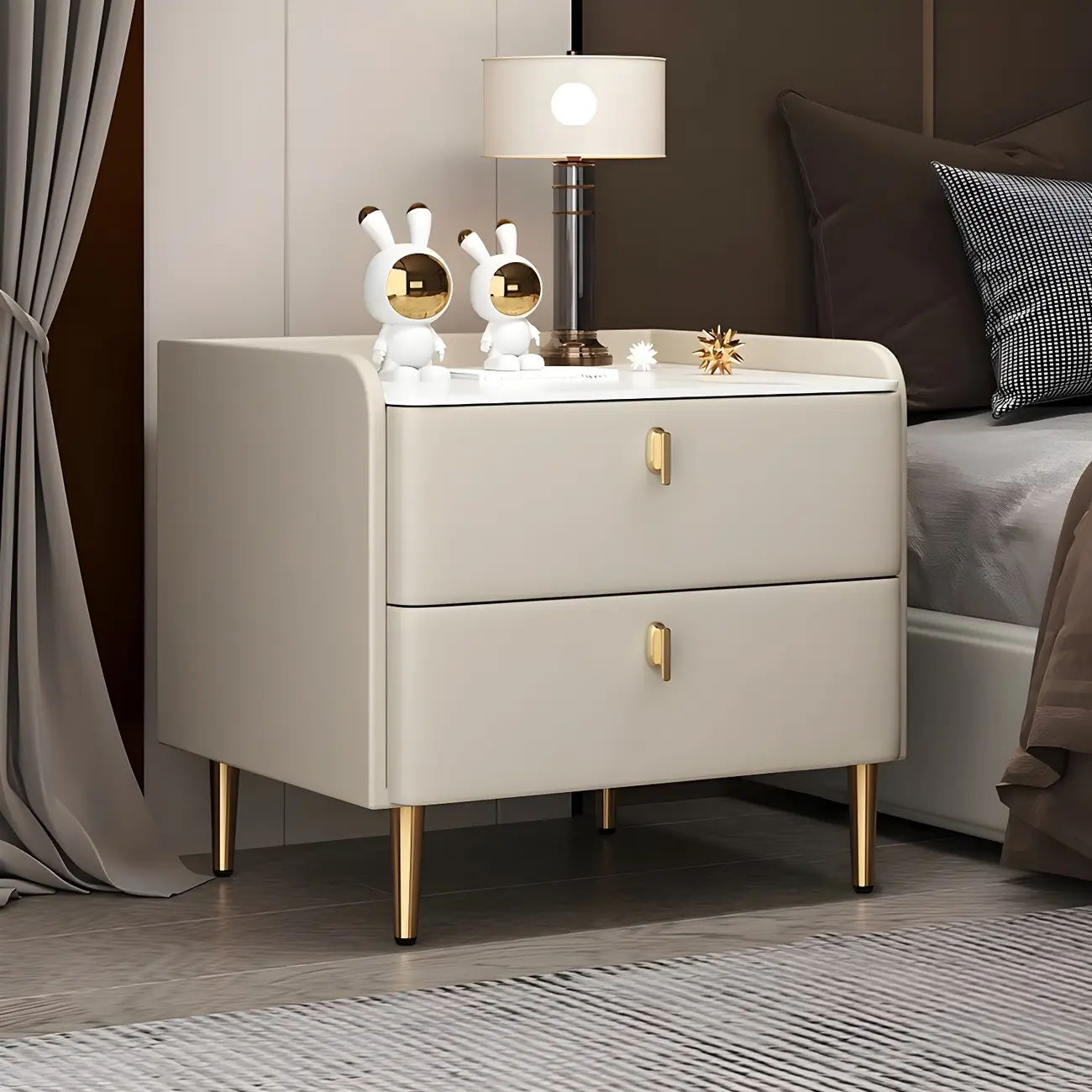 Modern Wooden Leather Soft-Edge 2-Drawer Nightstand Image - 1 | homeyfad