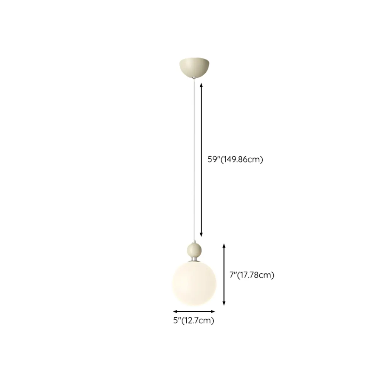 Elegant Milky Glass Globe LED Pendant Light with Bead Detail #size