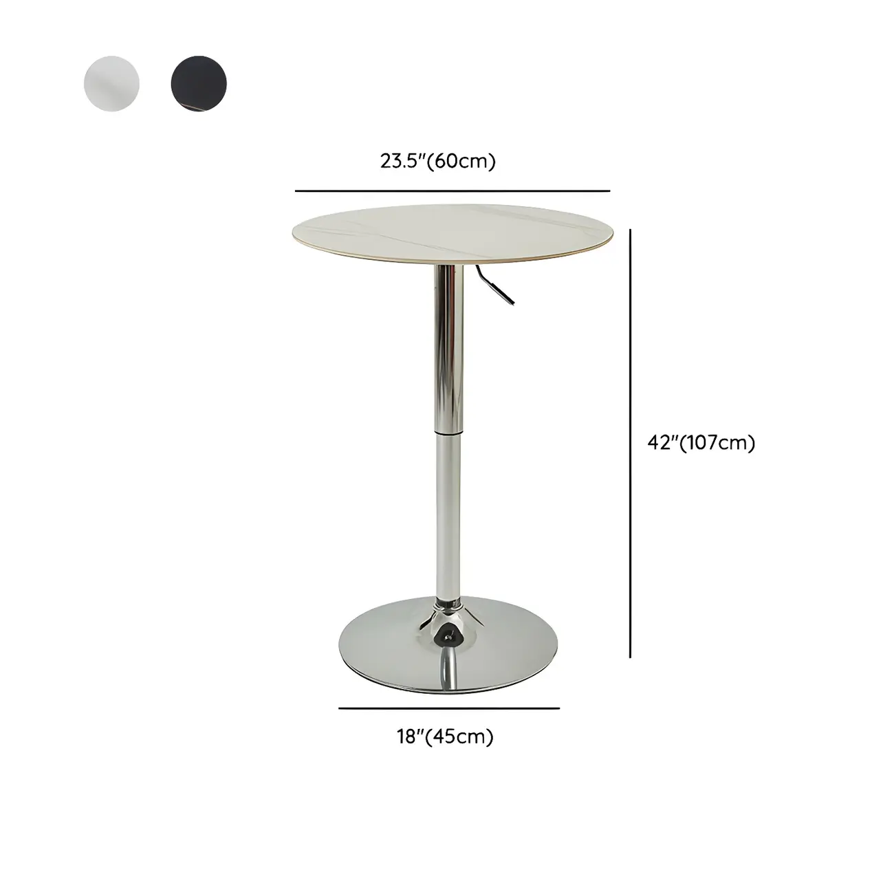 Modern White Stone Metal Pedestal Round Adjustable Bar Tables #size
