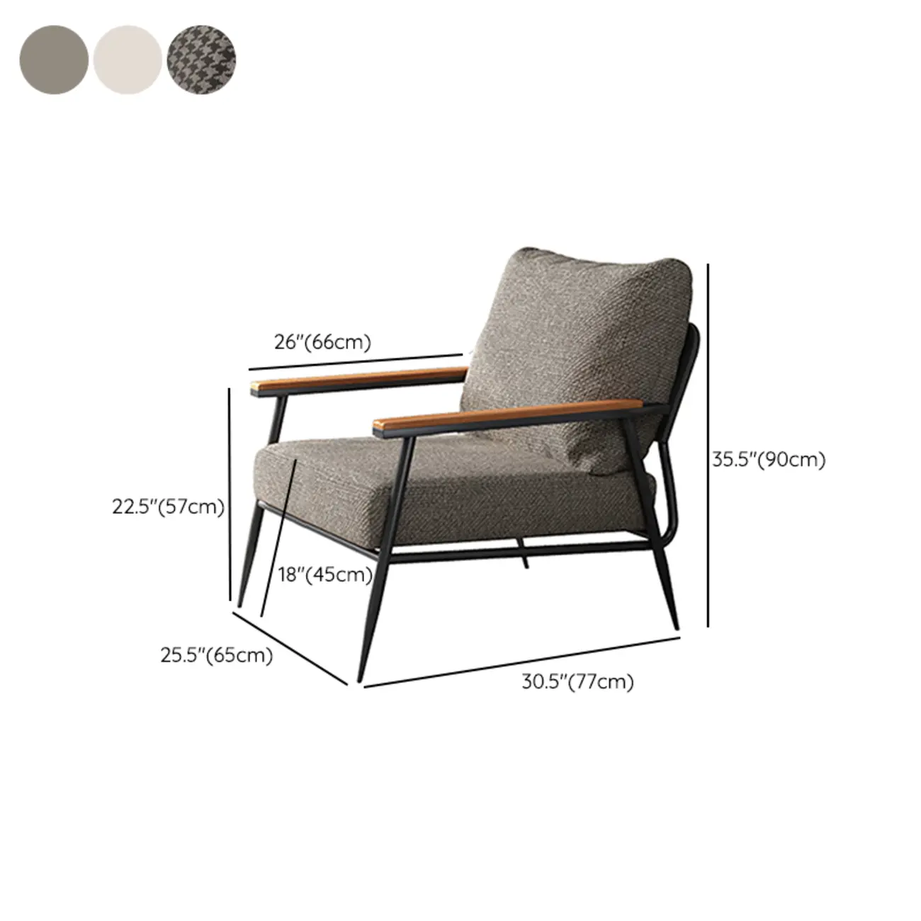 Elegant Fabric Accent Chair with Wooden Arms for Living Room #size