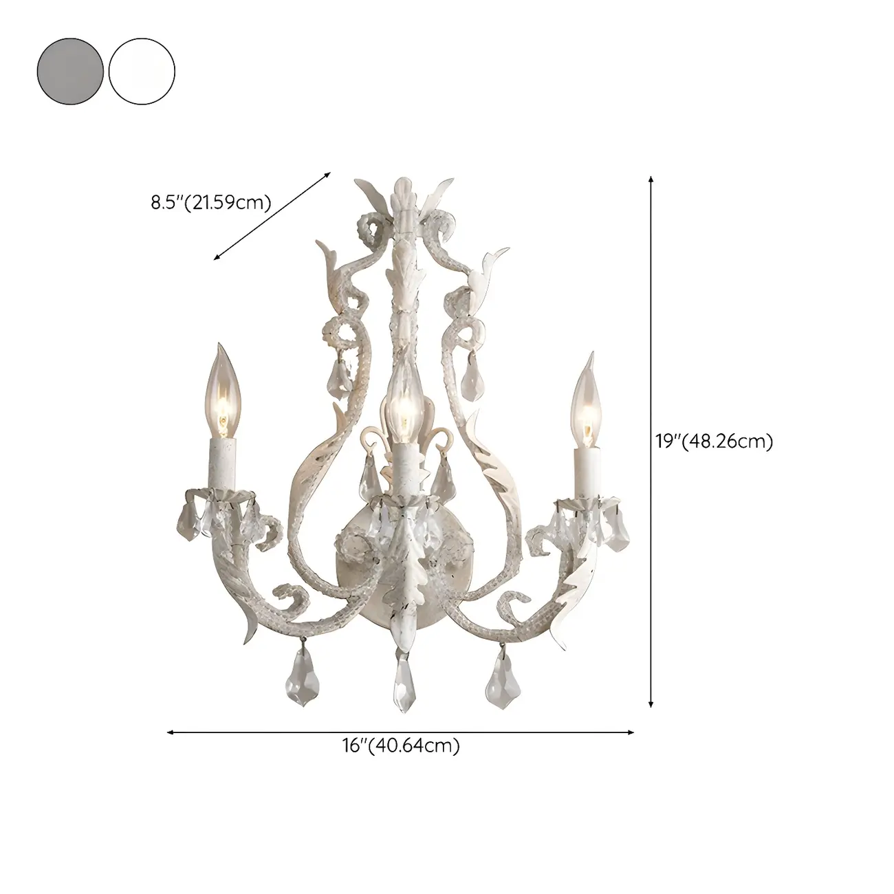 Mid-Century Ornate Vintage Candelabra Crystal Wall Sconce #size