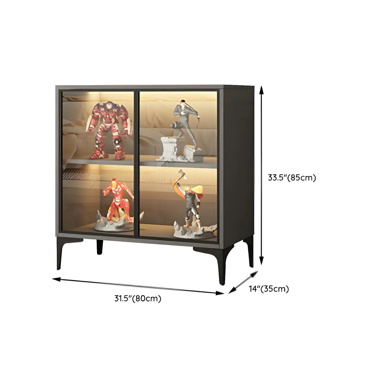 Freestanding Black Tempered Glass Wood Display Cabinet #size