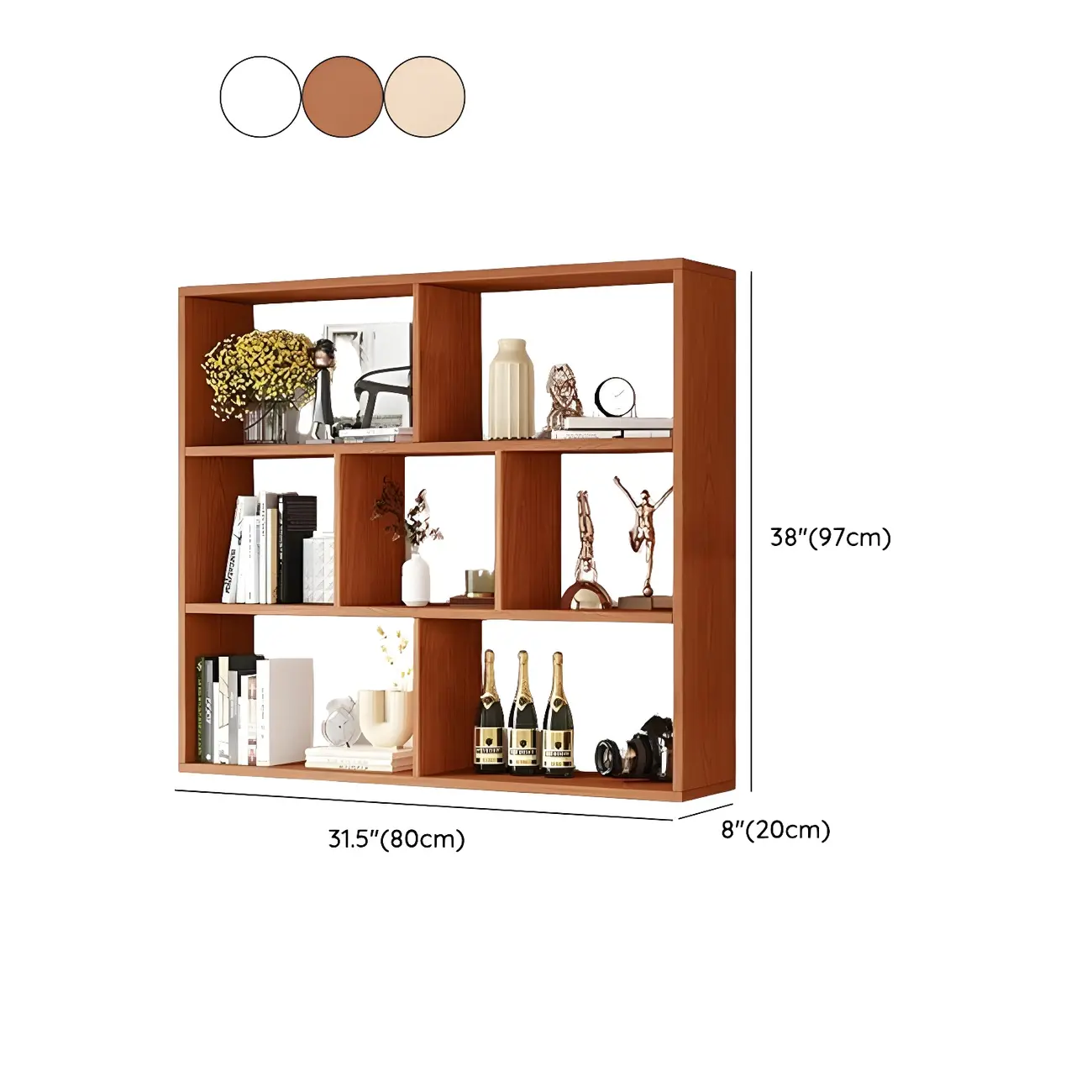 White Wall-Mounted Cube Wood Display Bookcase #size