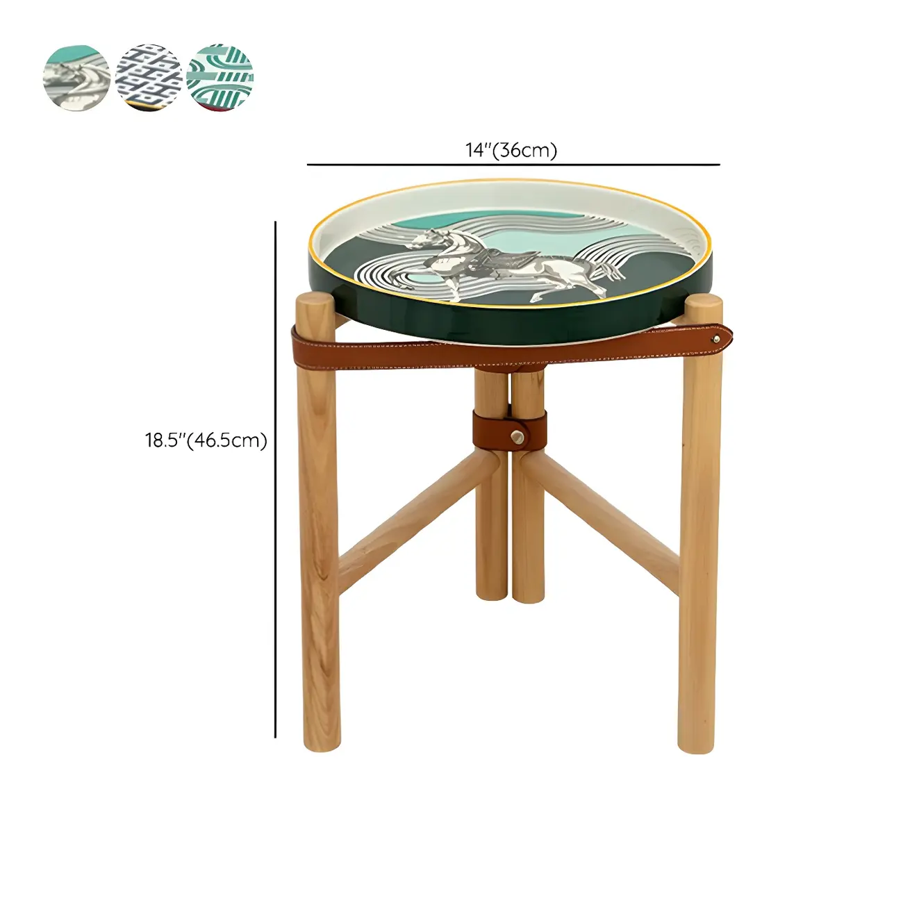 Scandinavian Round End Table with Ceramic Tray Top #size