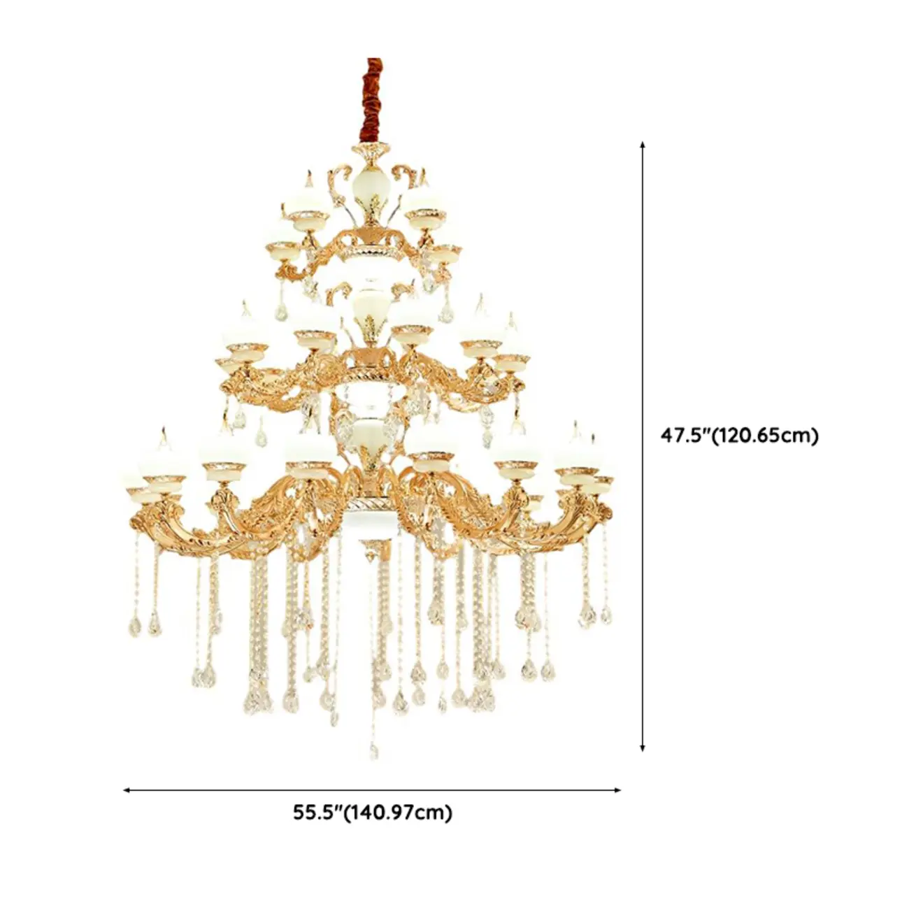 Classic Gold Multi-Tier High Ceiling Chandelier with Crystal #size