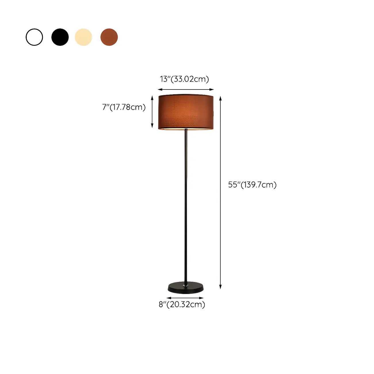 55" Modern Fabric Barrel Black Metal Floor Lamp #size