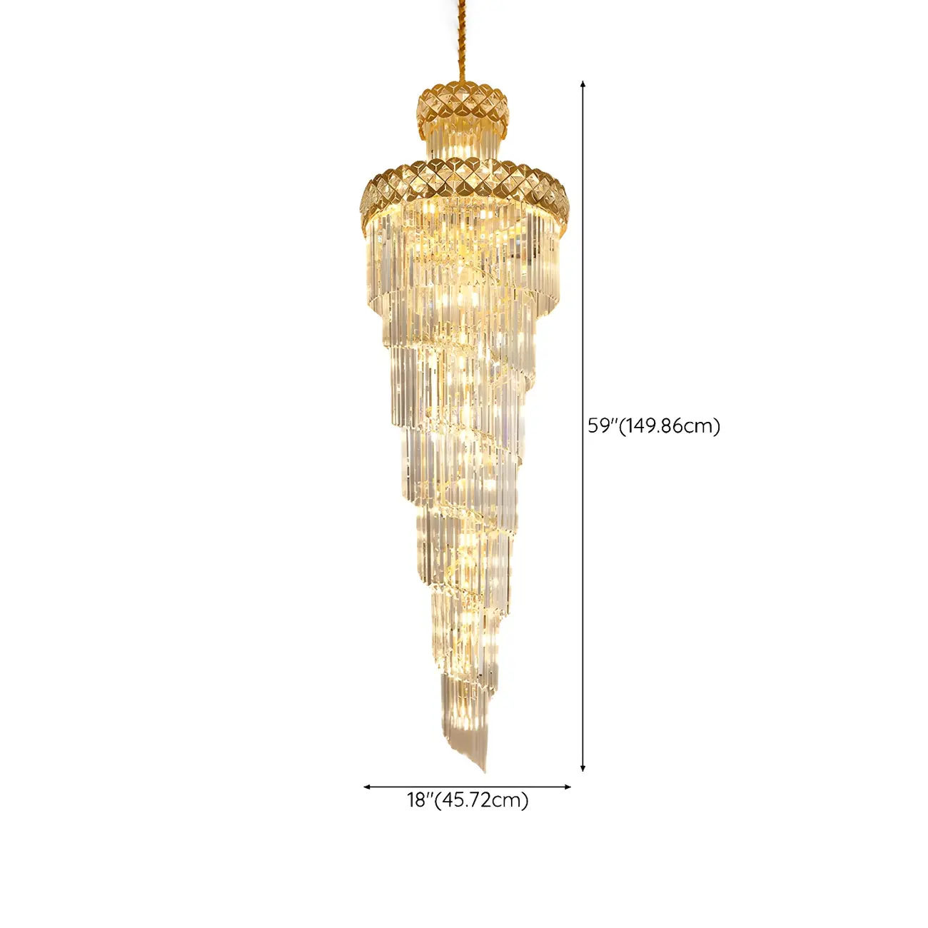 Luxurious Gold Spiral Crystal Round Tier Stairwell Chandelier #size