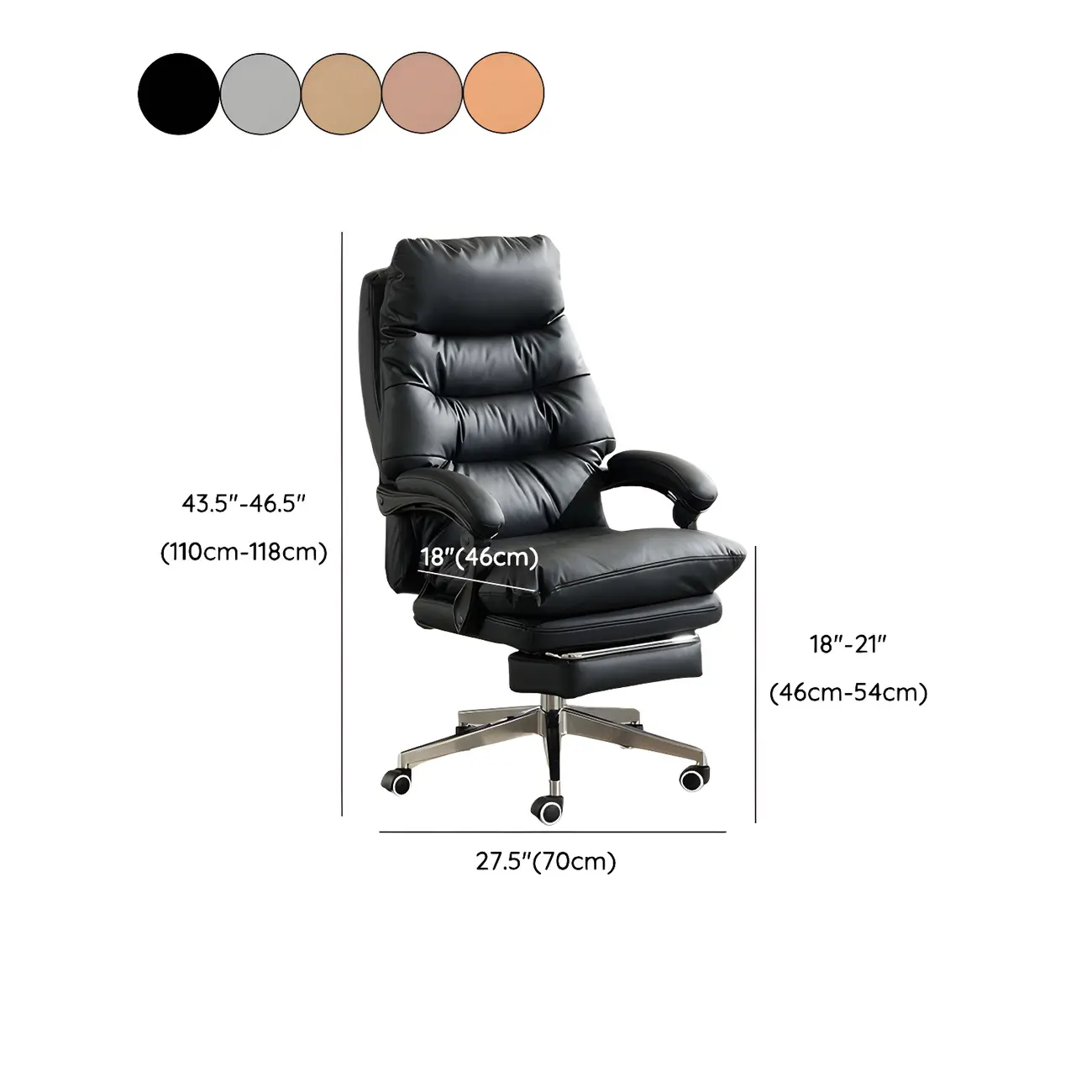 Ergonomic Leather Reclining Executive Office Chair with Footrest #size
