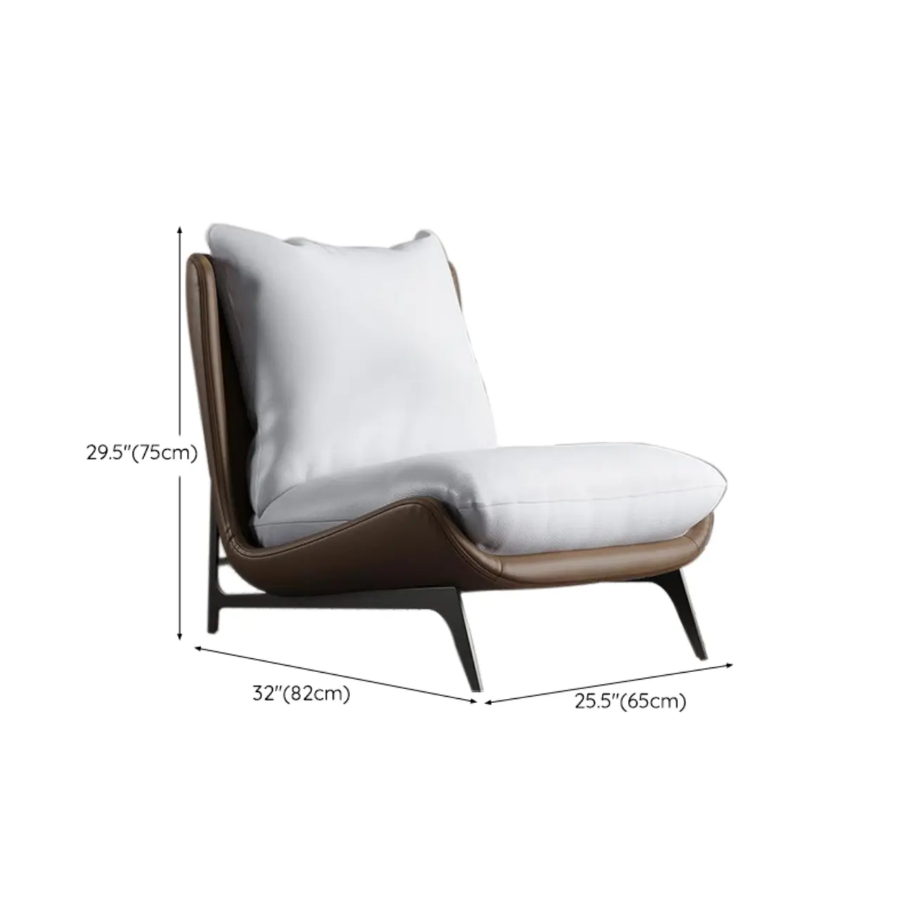 Modern Leather Armless Chair with High Pillow Back #size