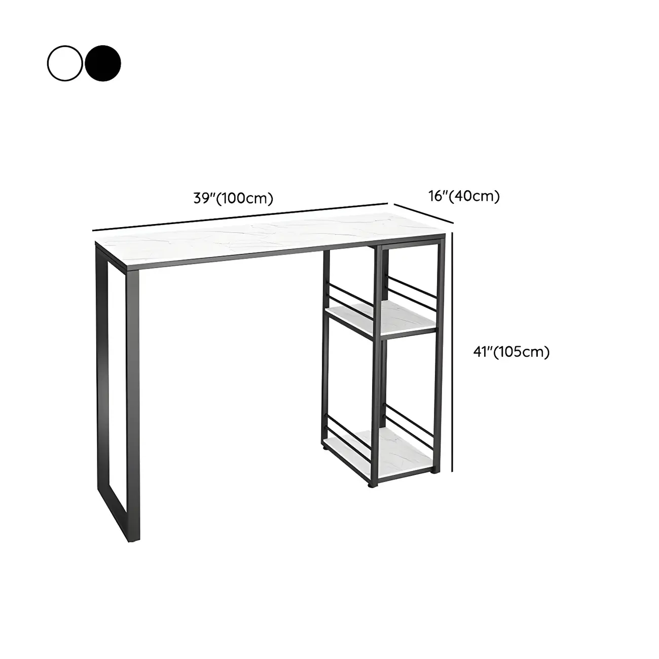 Modern Stone Top Metal 2-Shelf Bar Table for Kitchen Pub #size