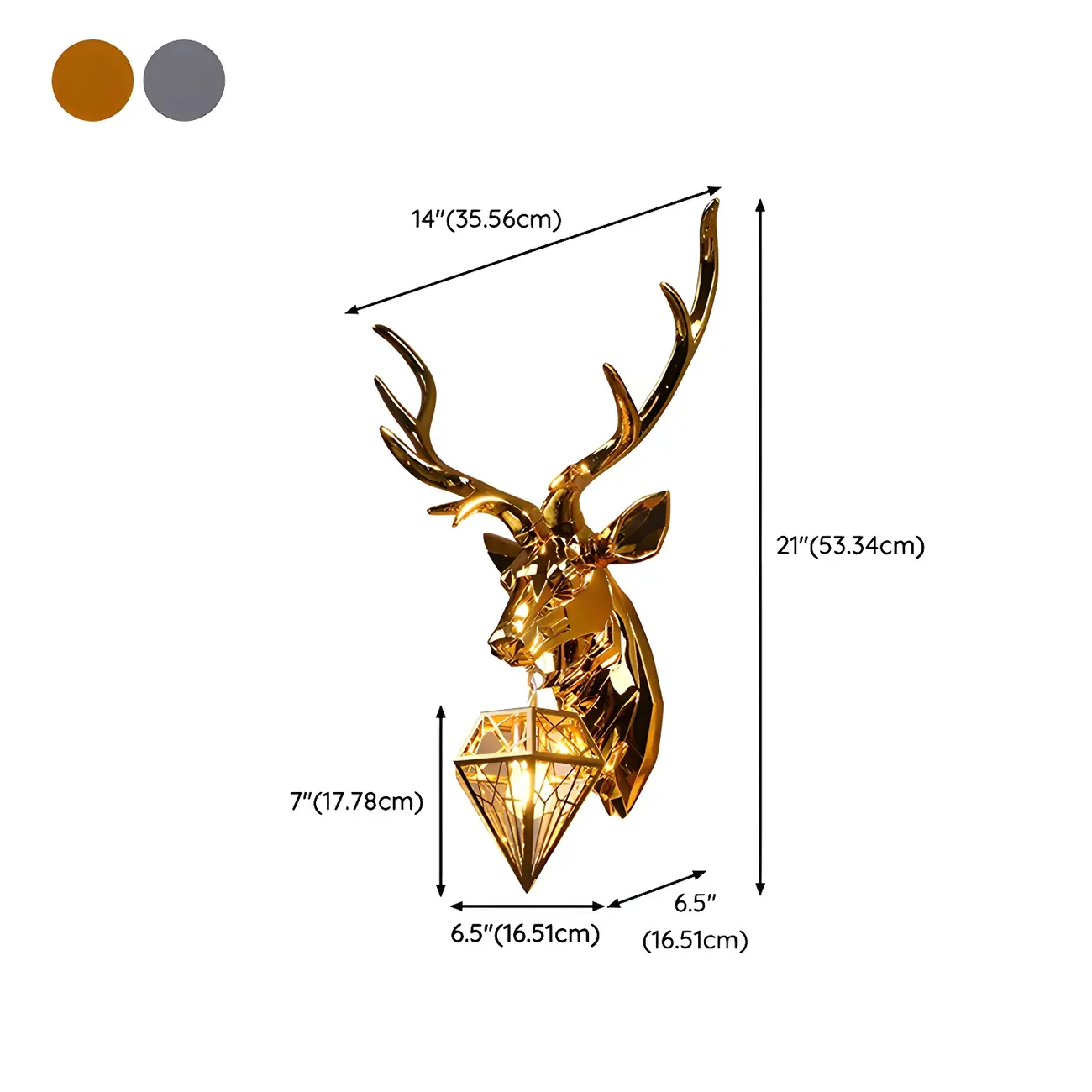 Modern Metal Glossy Deer Head Design Wall Sconce #size