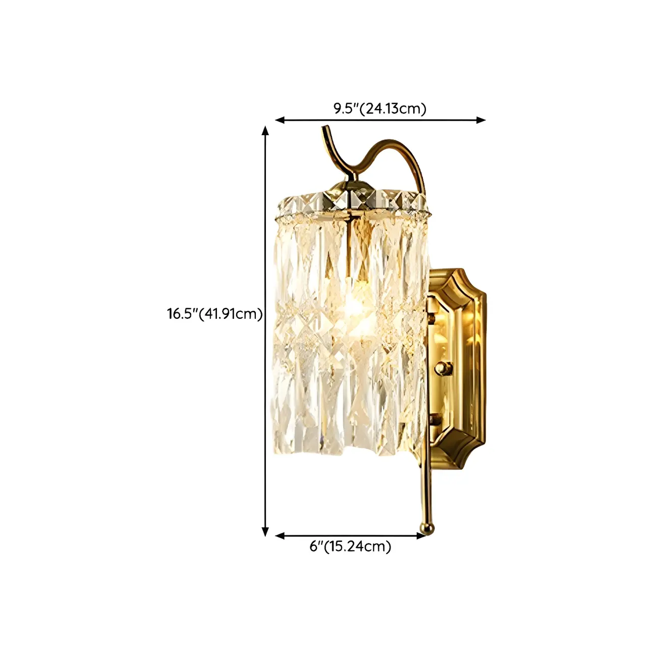 Luxury Golden Gooseneck Cylinder Crystal Wall Sconce #size