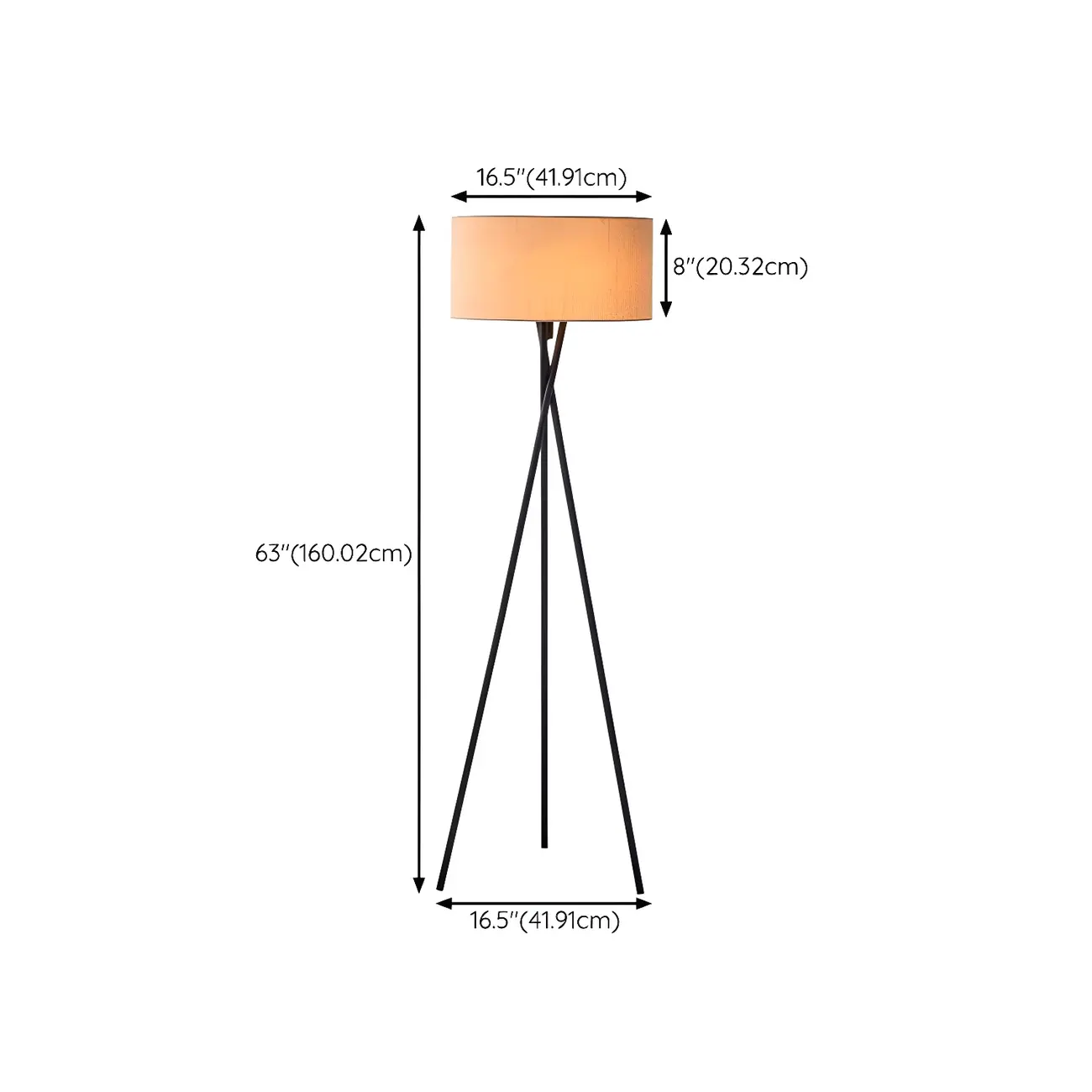 Modern 63" Tripod Black LED Fabric Floor Lamp Drum Shade  #size