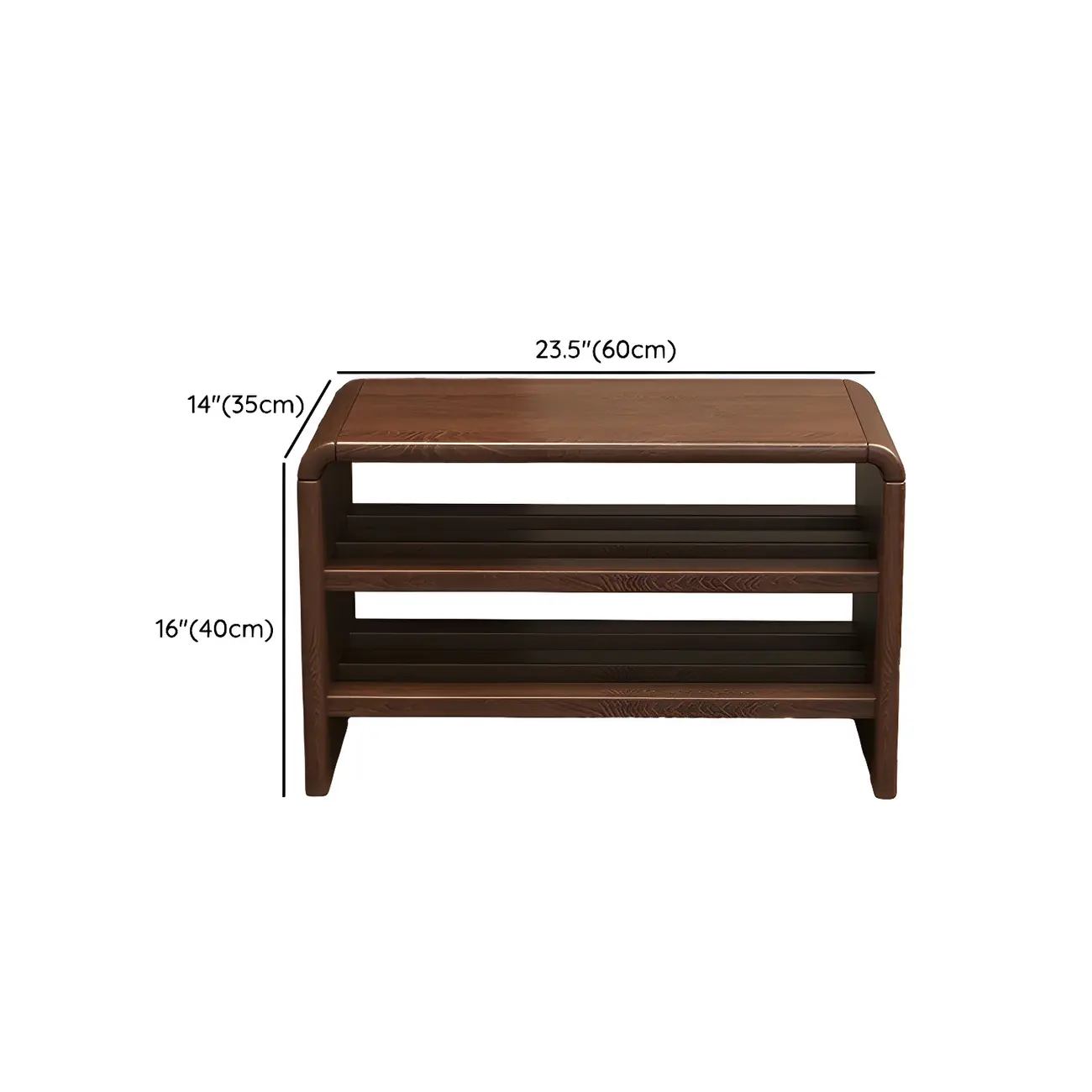 Entryway Brown Solid Wood 3-Tier Shoe Rack Bench #size