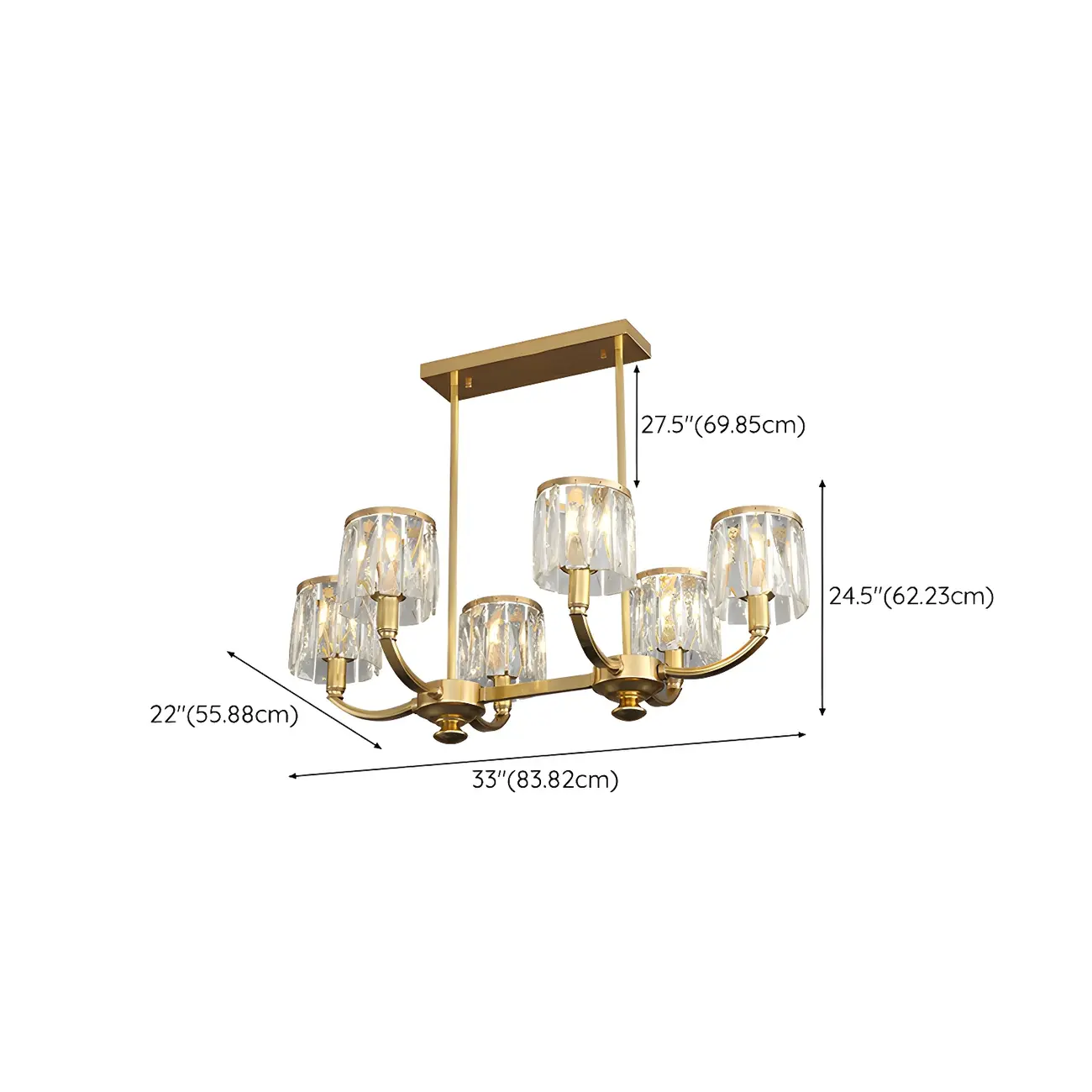 Modern Gold Crystal Cylinder Island Pendant Light for Kitchen #size