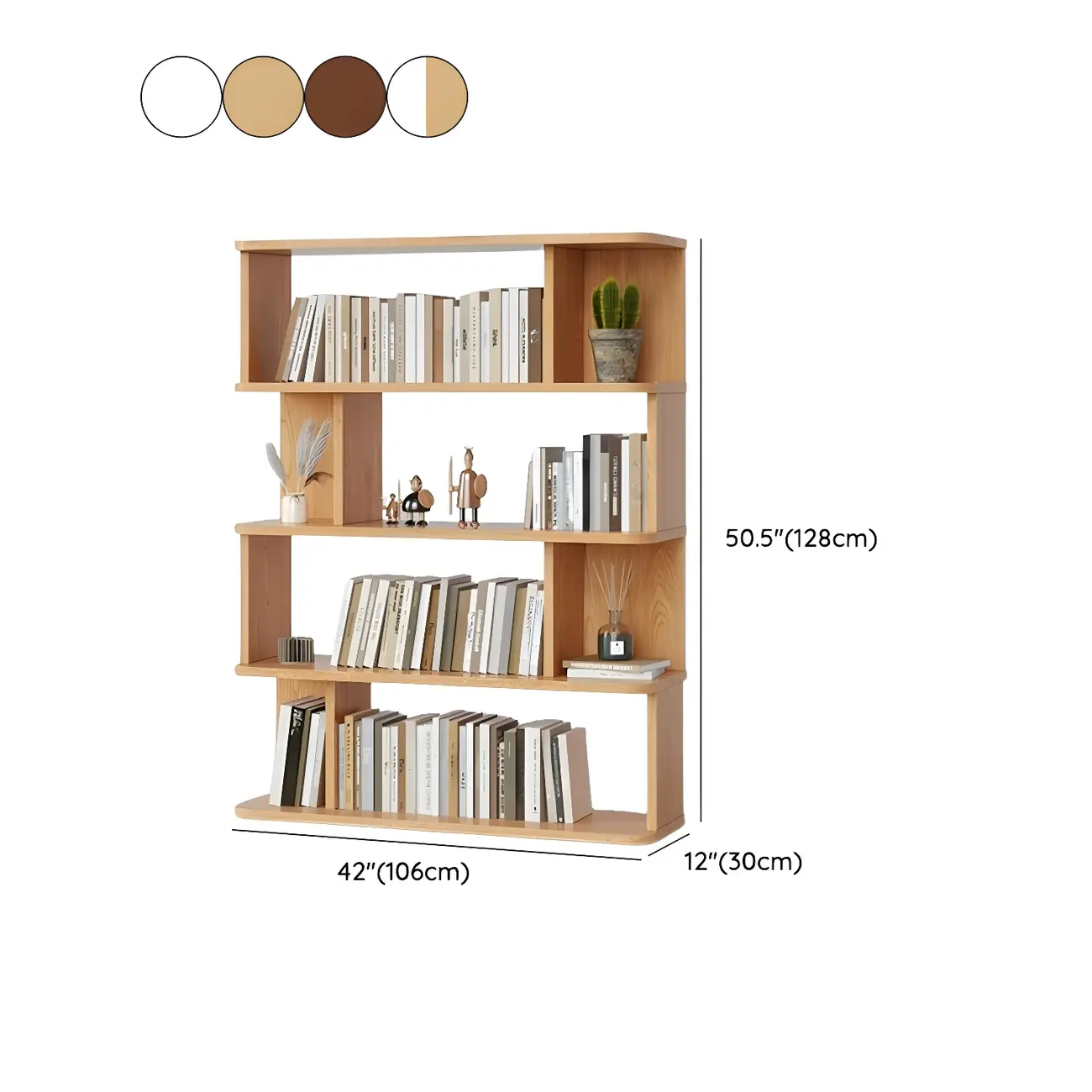 Tall Modern Walnut Open Back 6-Shelf Wood Bookcase #size