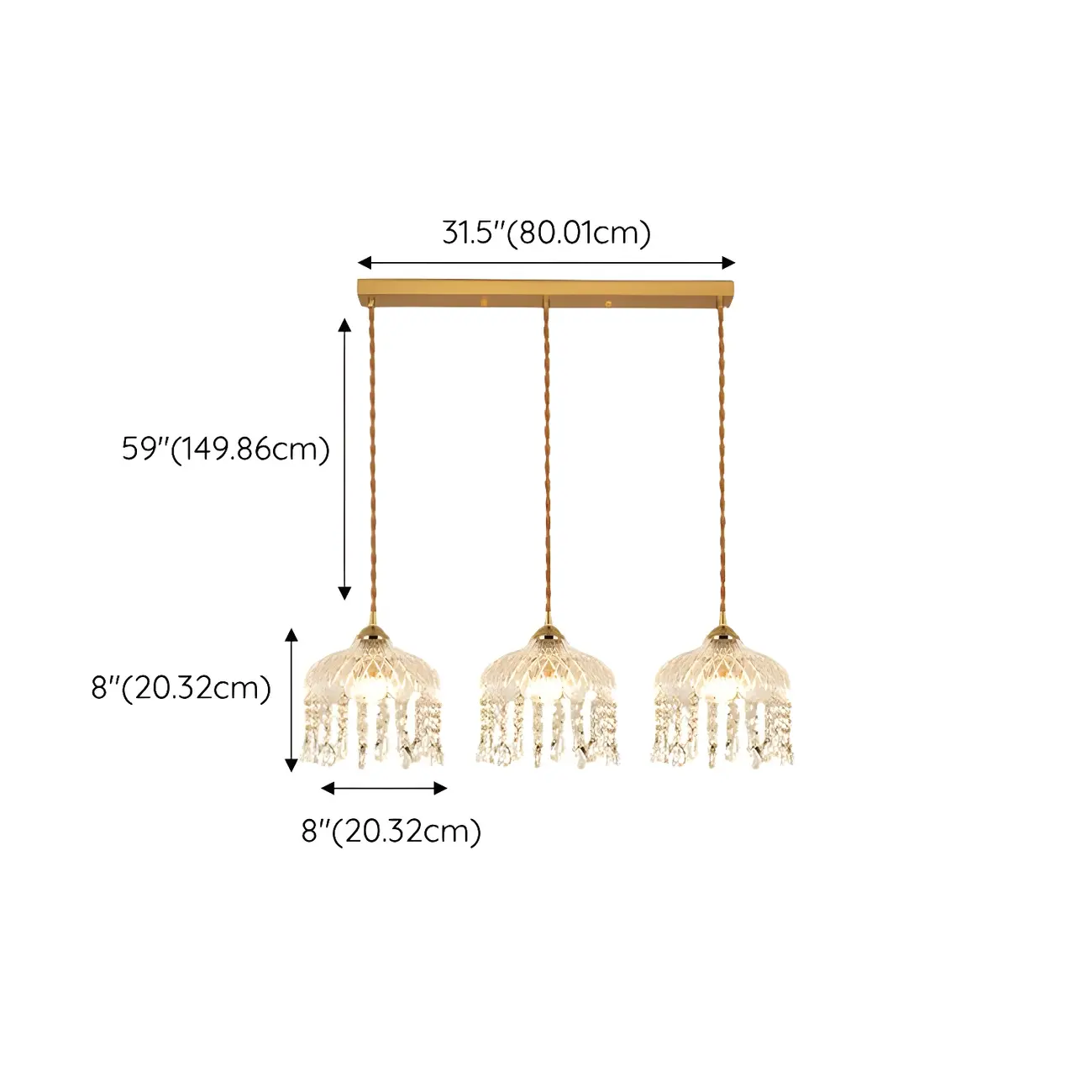 Elegant Glass-Crystal Gold Island Pendant Lights #size