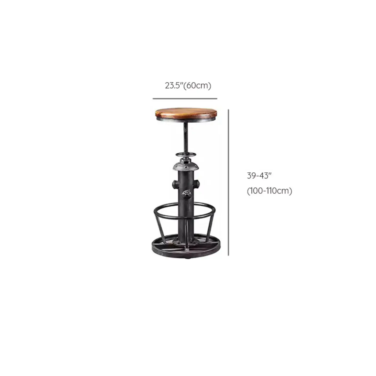 Adjustable Height Industrial Wood Metal Round Bar Table #size
