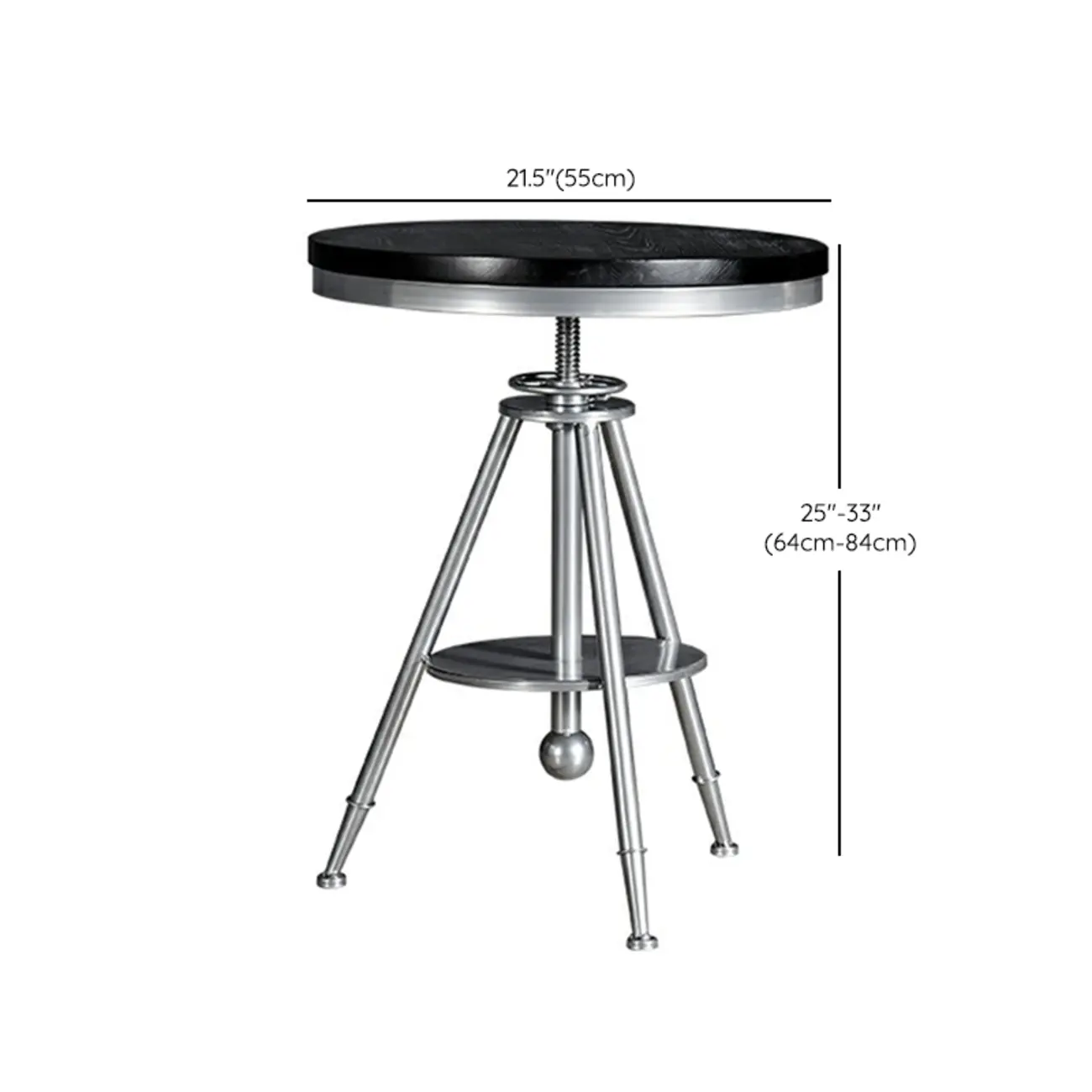 Industrial Black Wood Round Adjustable Height Bar Table #size