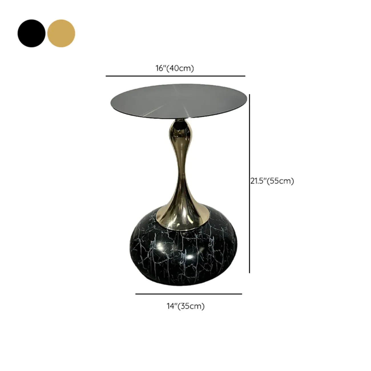 Glam Gold Stone Round Side Table for Living Room #size