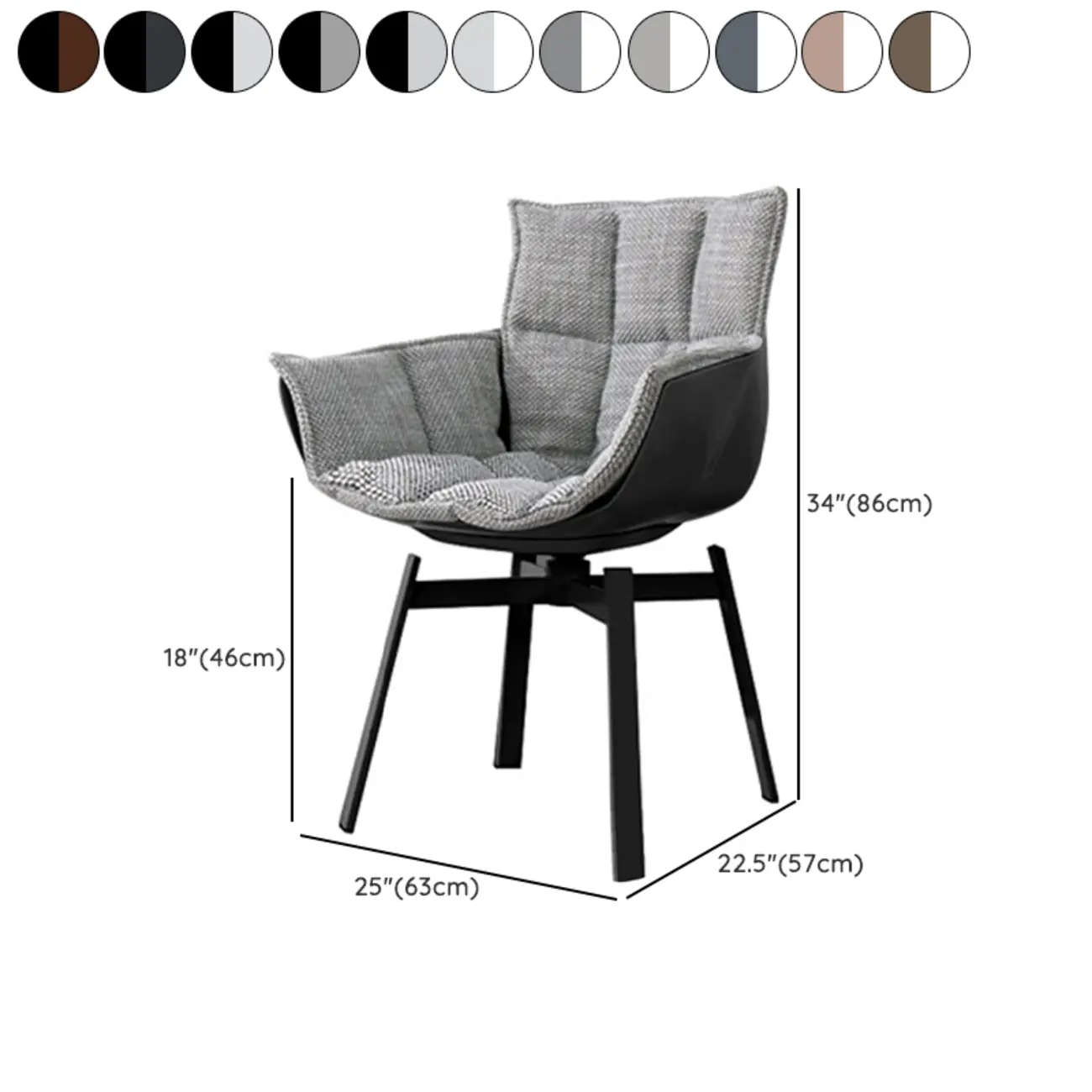 Swivel Modern Faux Leather Armrest Dining Chair Low Bak #size