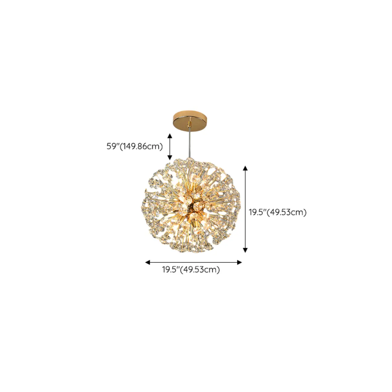 Adjustable Height Gold Crystal Globe Starburst Chandelier #size