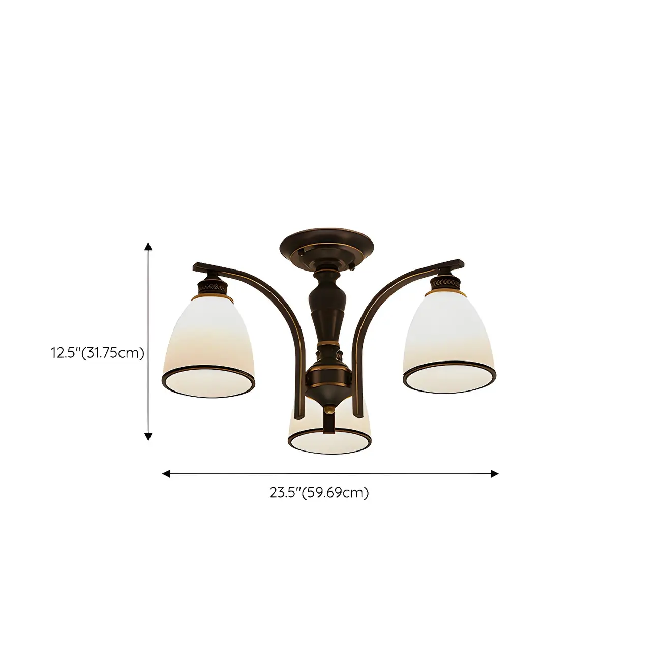 Traditional Black Down Bell Frosted Glass Semi Flush Mount Light #size
