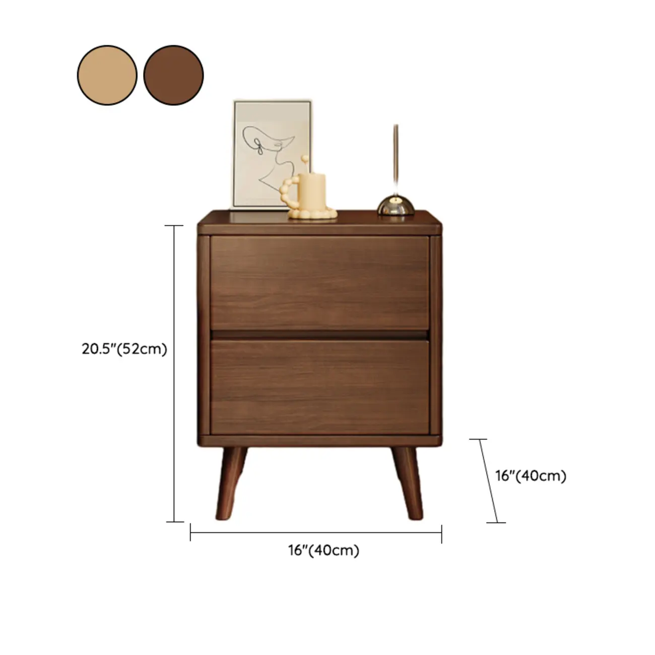 Modern Minimalist Solid Wood 3-Drawer Nightstand #size
