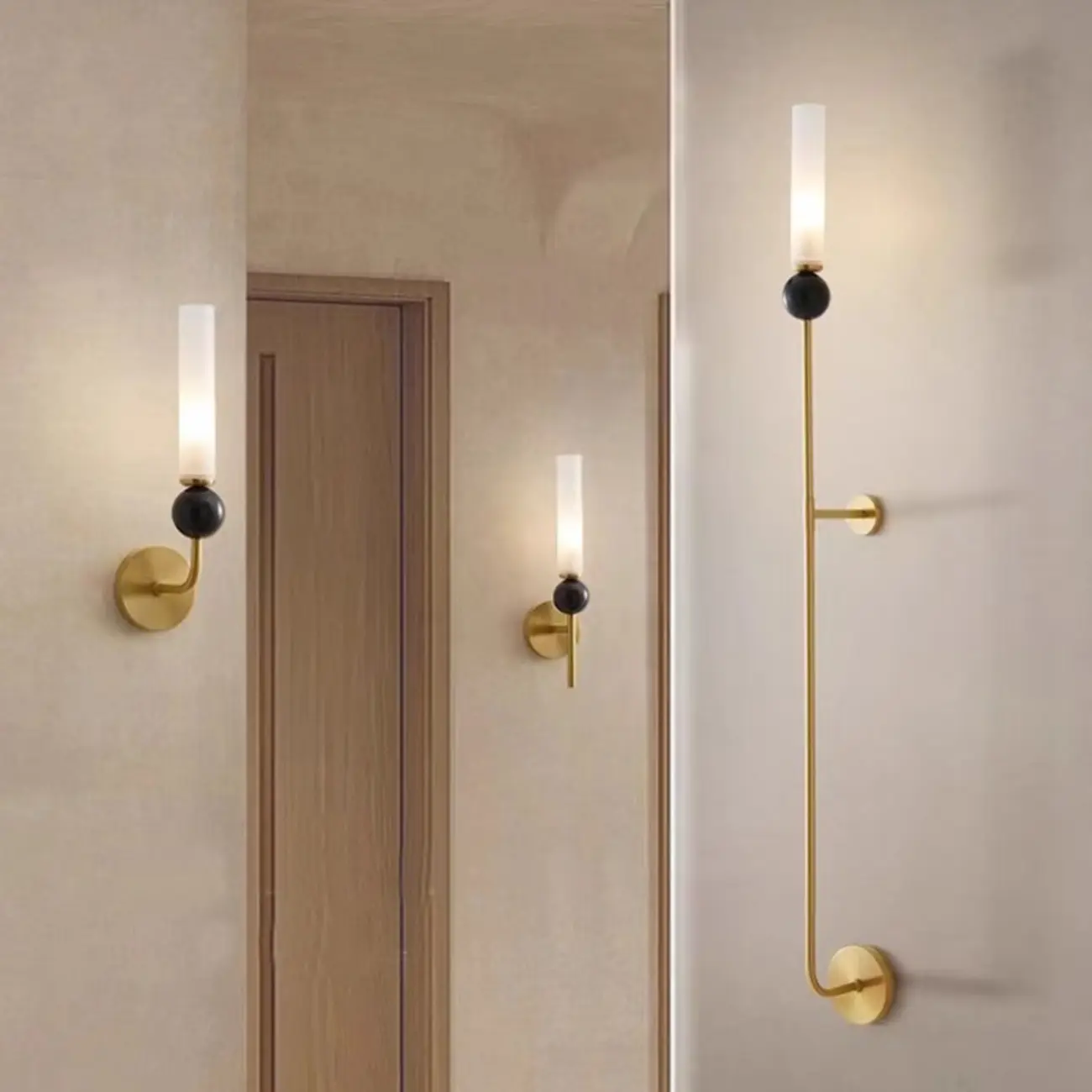 Minimalist Gold Wall Sconce with Sintered Stone Shade Image - 1 | homeyfad