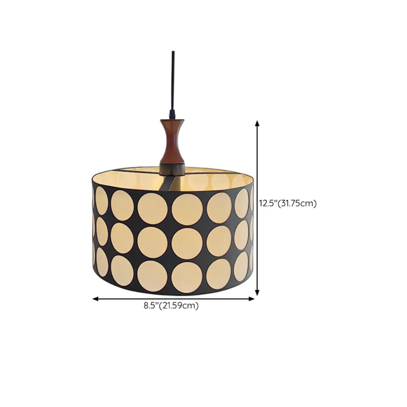 French Style Black White Round Pendant Lamp for Living Room #size