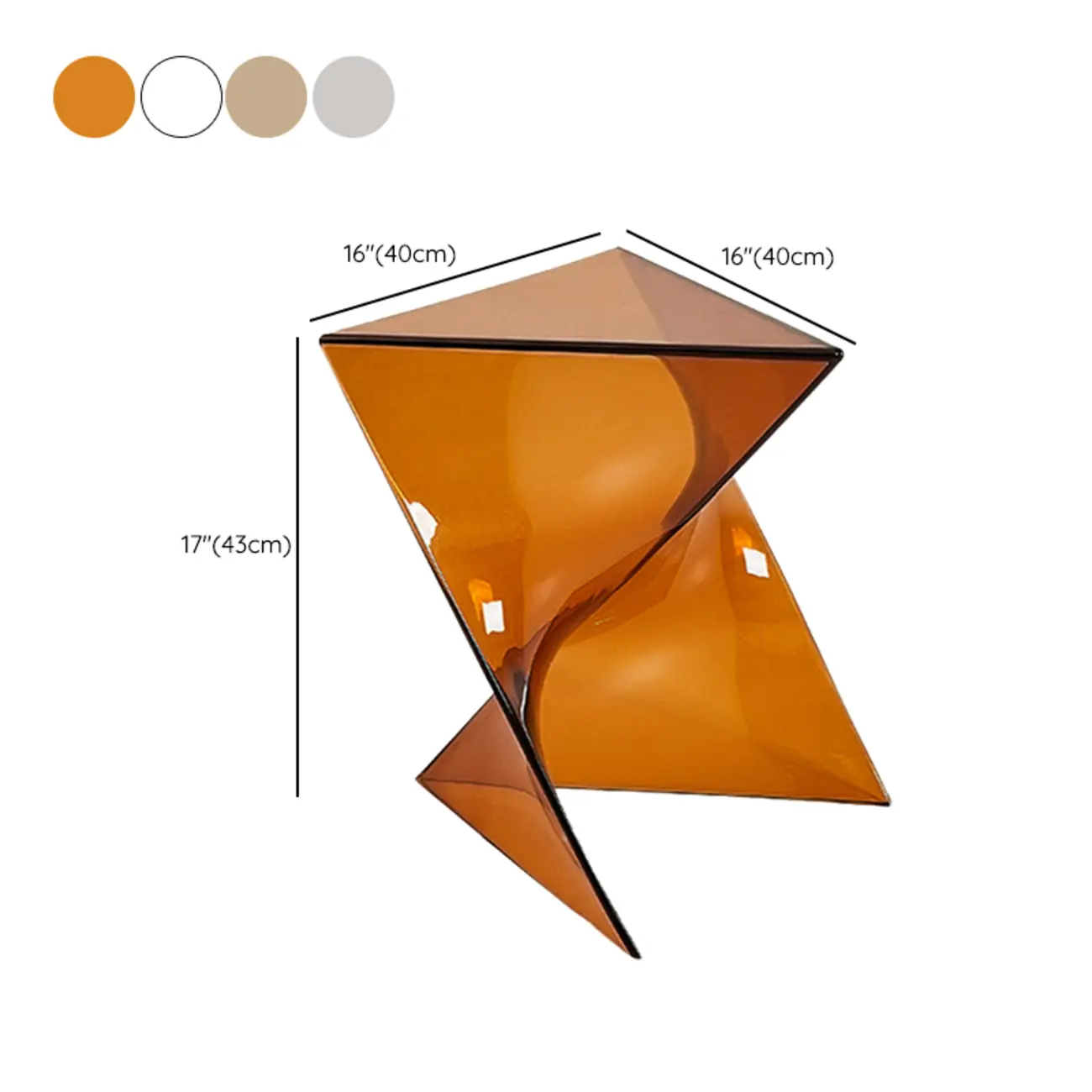 Living Room Acrylic Triangle Side Table with Twisted Base #size
