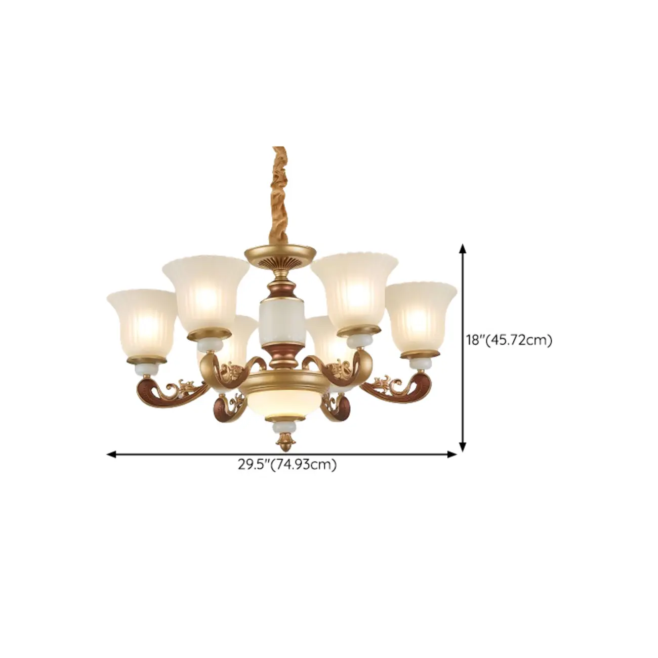 Gold Flower Glass Classic Chandelier with Adjustable Height #size