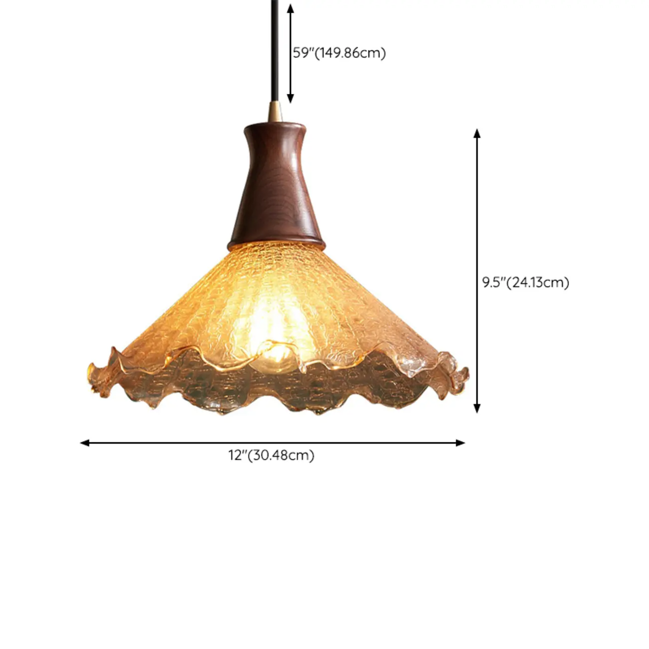 Vintage Wood Floral Amber Crackle Glass Pendant Light #size