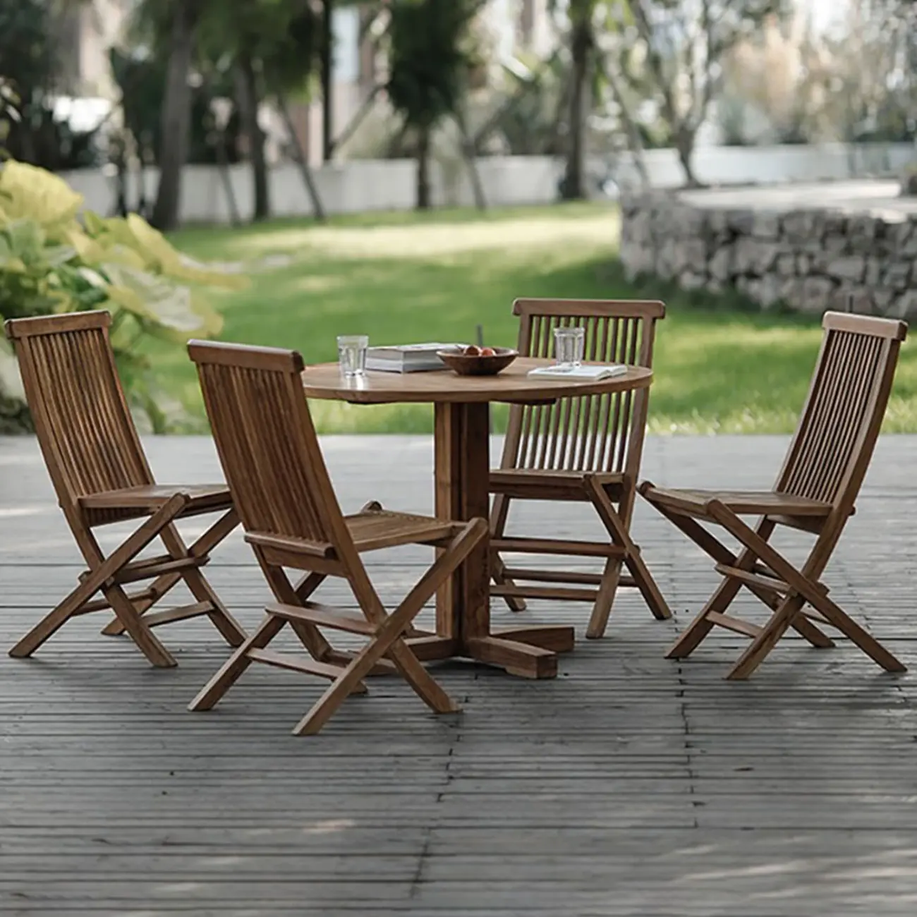 Rustic Wood Foldable Outdoor Dining Chairs Image - 1 | homeyfad