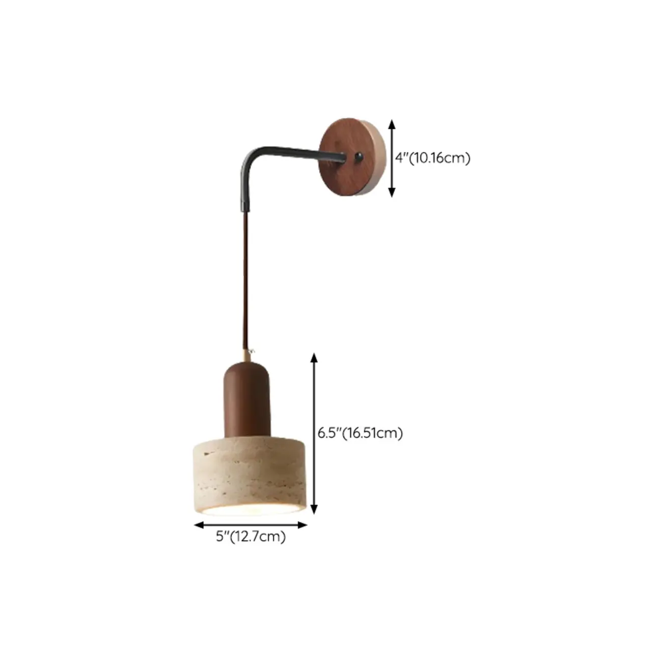 Rustic Brown Wall Sconce with Beige Sintered Stone Shade #size