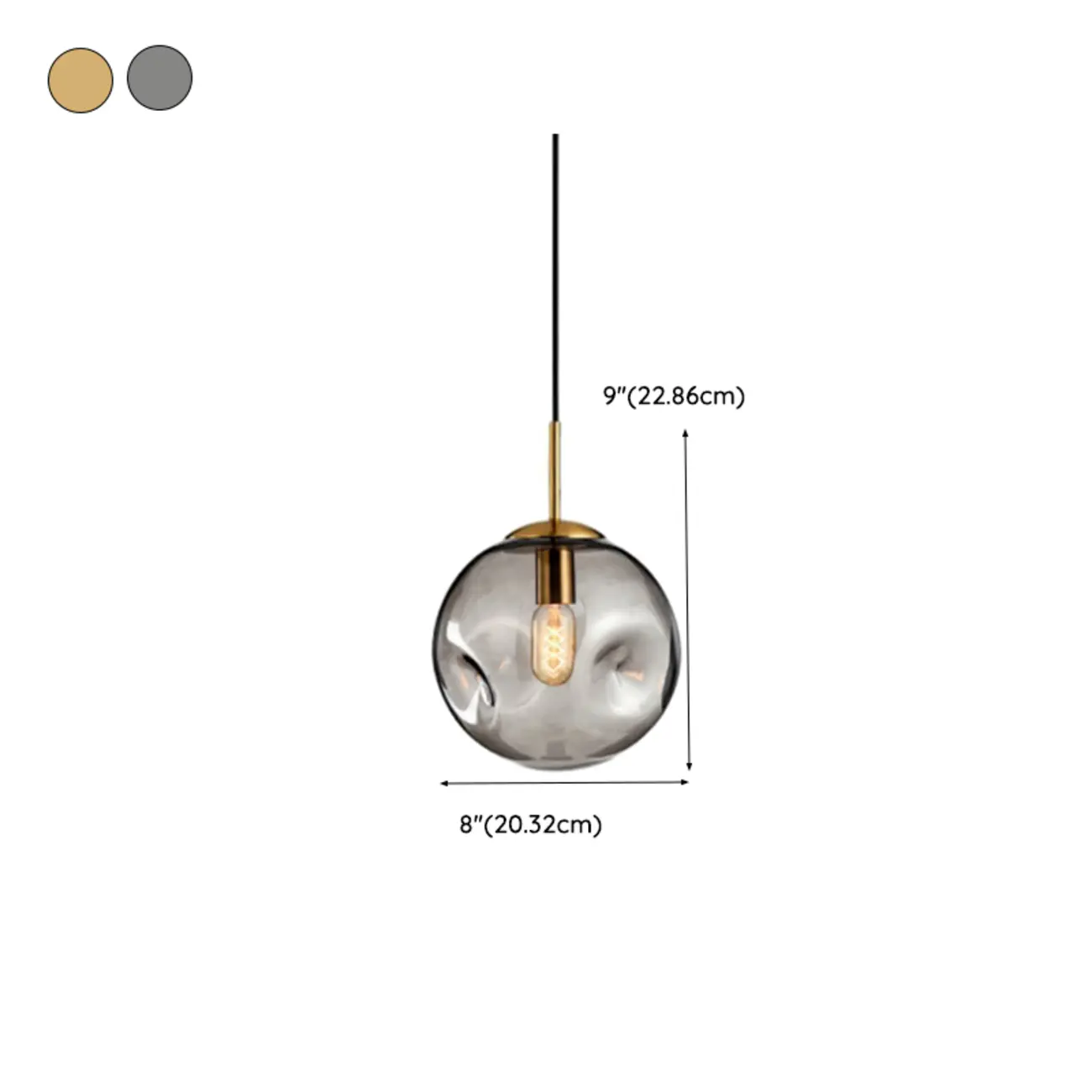 Smoky Glass Irregular Globe Pendant Light for Bedroom #size