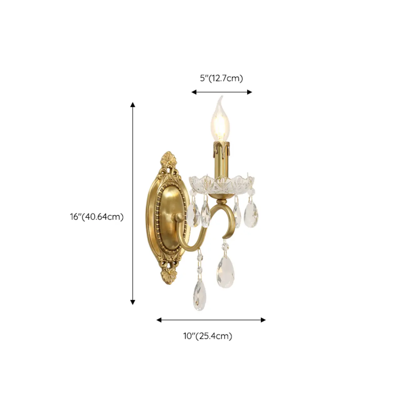 Small Vintage Golden Crystal Candelabra Wall Sconce #size