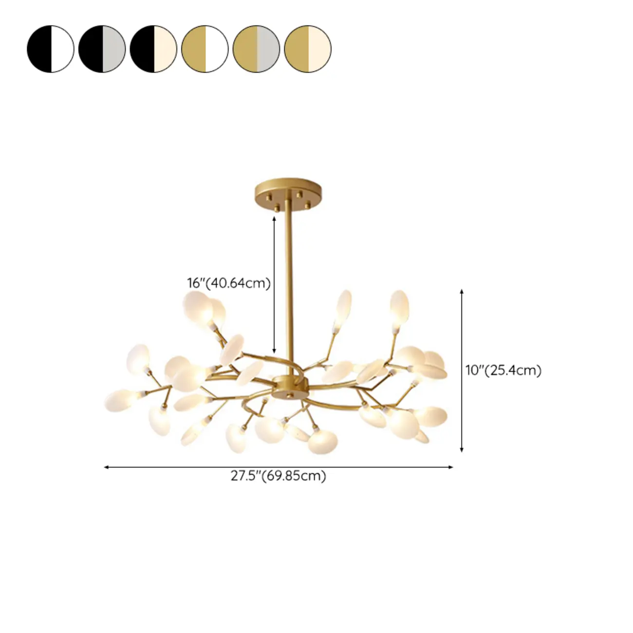 Sputnik Modern Branching Glass Brass Chandelier #size