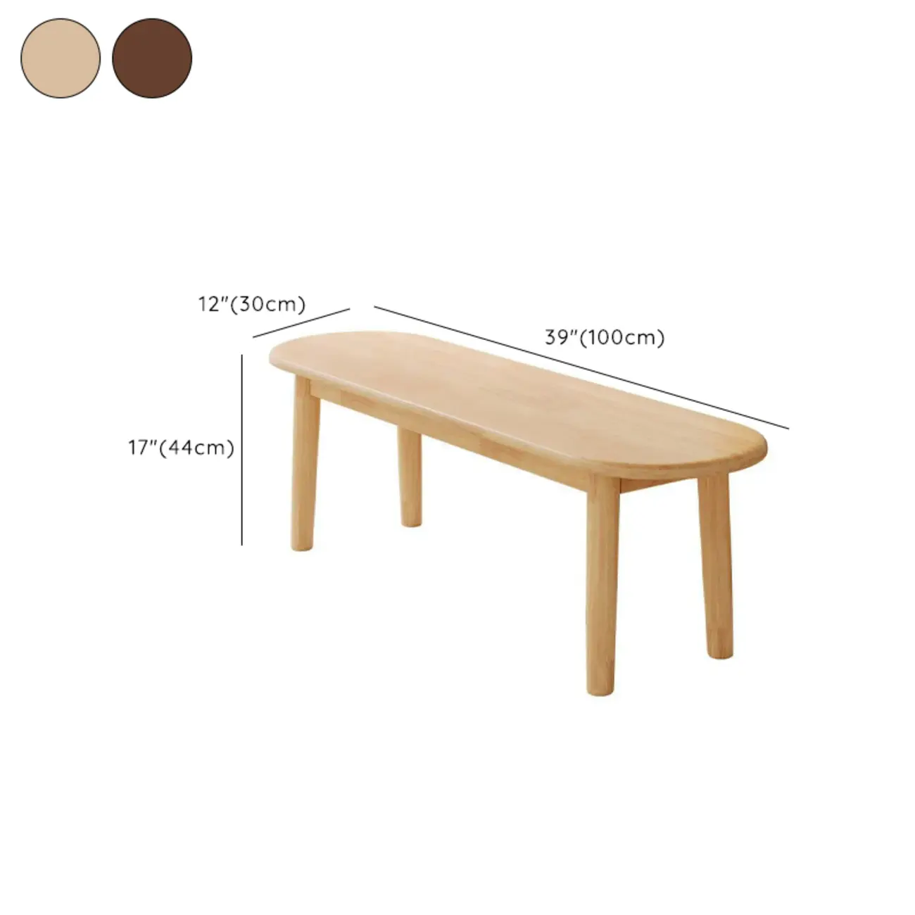 Art Deco Natural Wood Solid Color Bench with Straight Legs #size